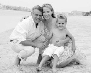 Monochrome photo of family on a beach in Dubai