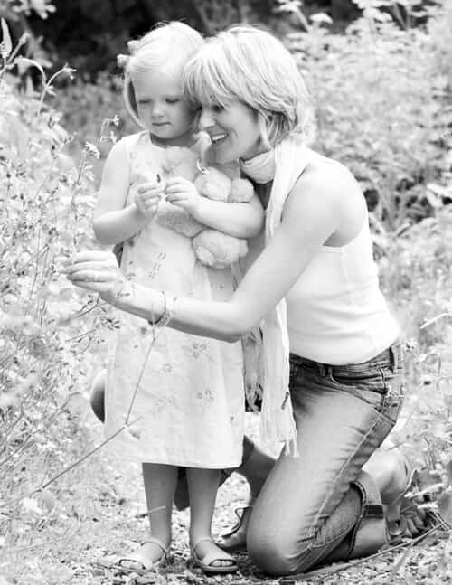 monochrome image of mother and daughter